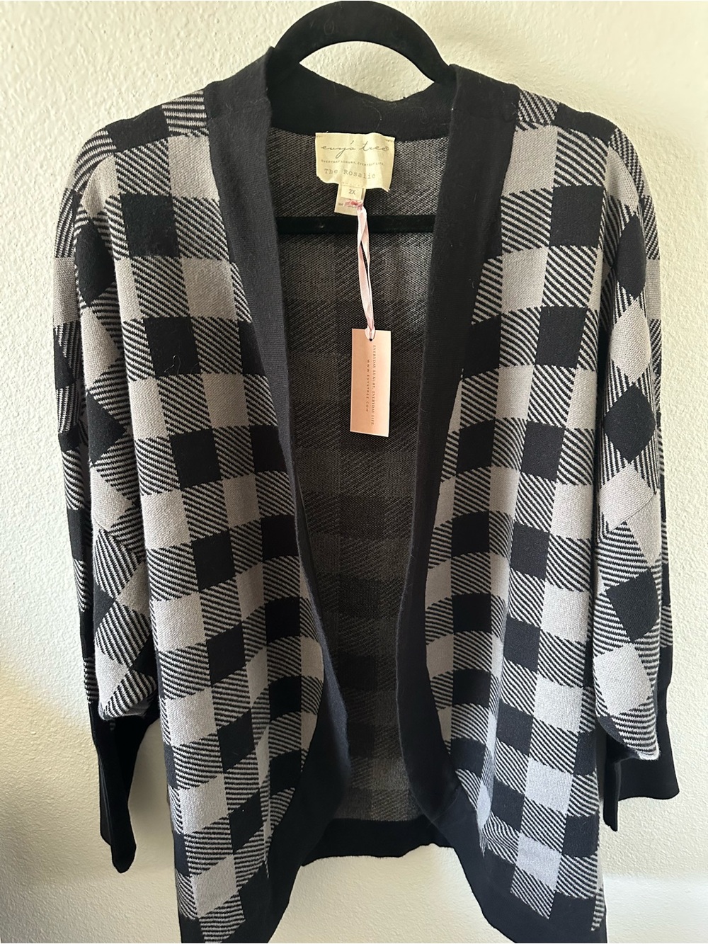 Evy’s Tree The Rosalie Cardigan 2X NWT Black Gray Cream Check